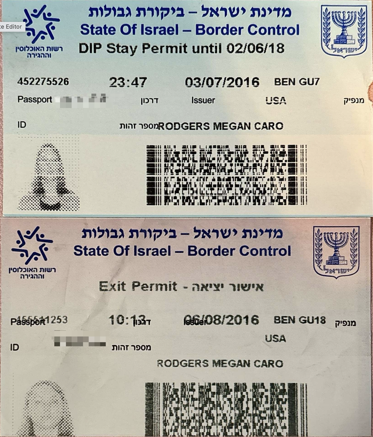 Israeli border control permits